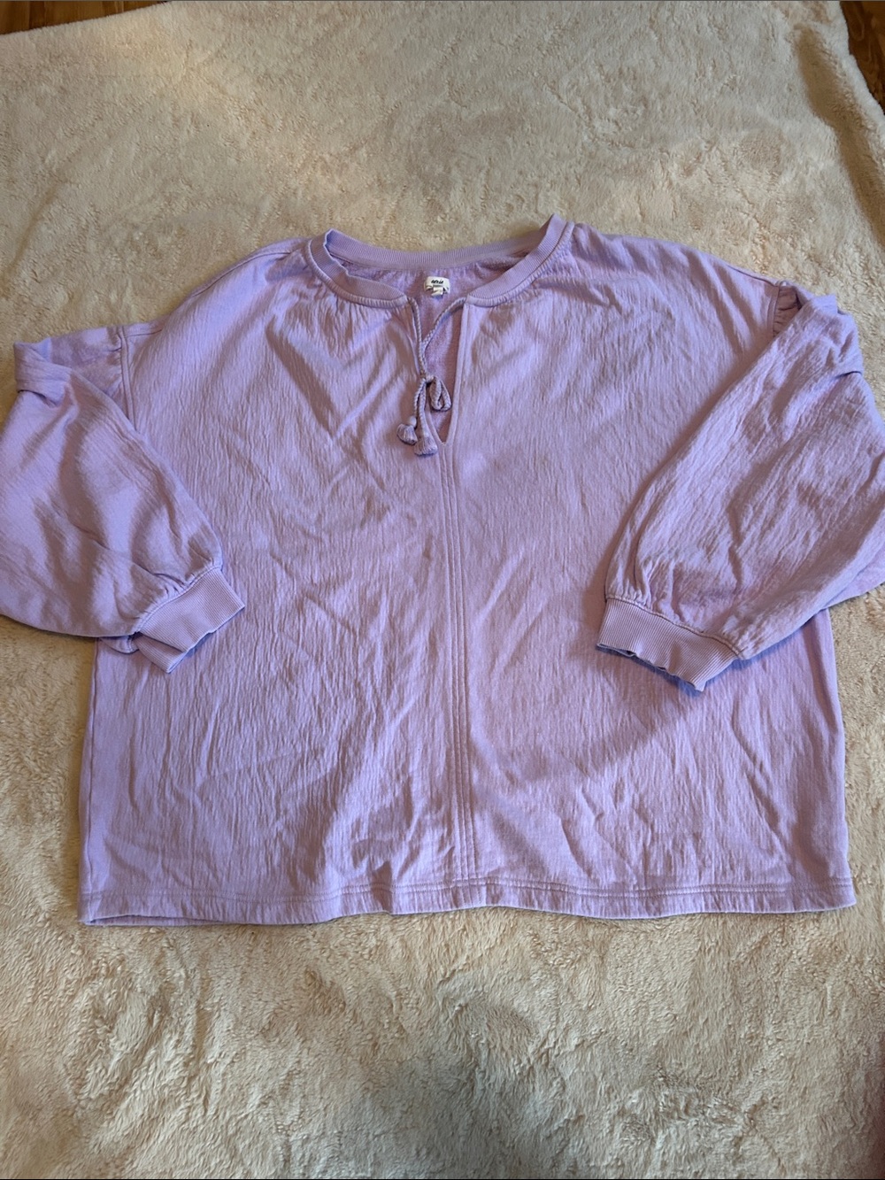 aerie Lavender Tie-Front Terry Knit Top
